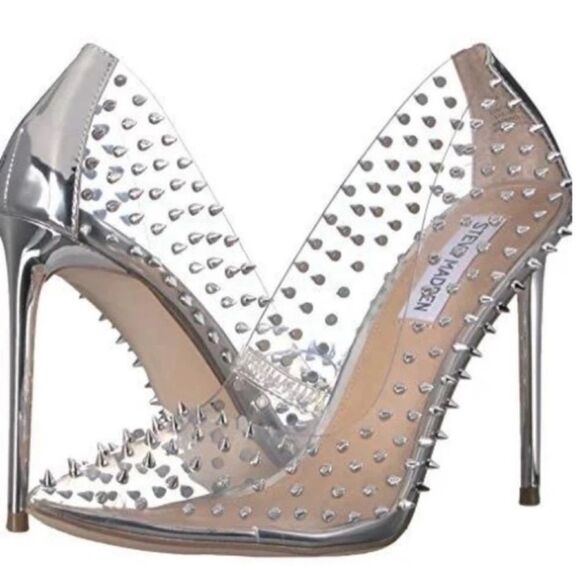 Women's  Steve Madden Vala Pumps Clear Silver Spiked Size 5.5 - Picture 1 of 15